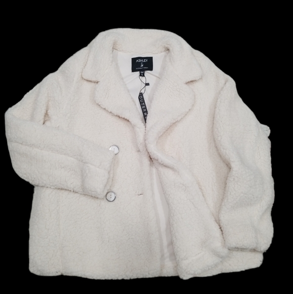 Ashley Outwear Faux Fur Winter Pea Coat Doble Breasted.  L - Picture 5 of 14